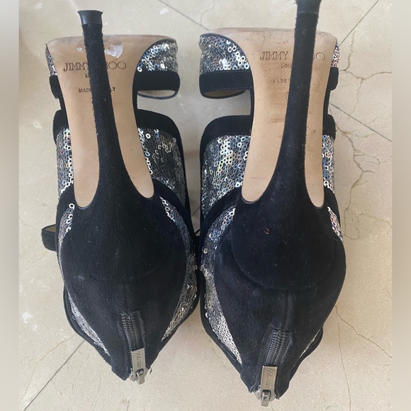 Jimmy Choi Silver/Black Suede and Sequins Tempest Sandal Size 37 - Picture 5 of 6